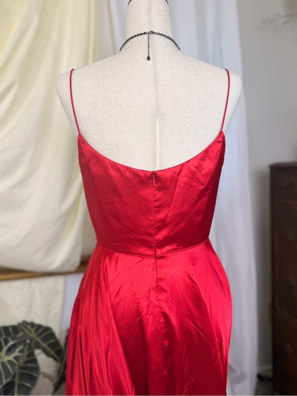 Sherri Hill Red Satin Evening Gown - Sleeveless Spaghetti Strap Dress - Prom - Picture 4 of 8